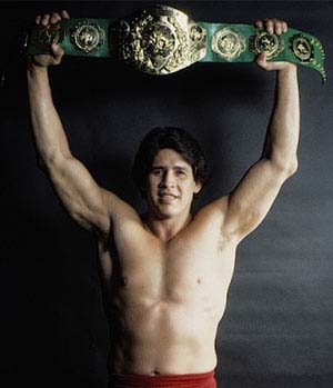 Tito Santana With The WWF Intercontinental Green Strap Title Belt