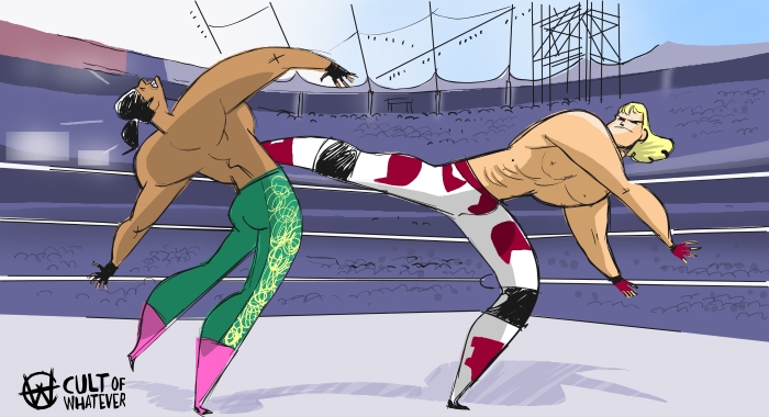 WrestleMania 8 Shawn Michaels El Matador Tito Santana Cartoon Illustration