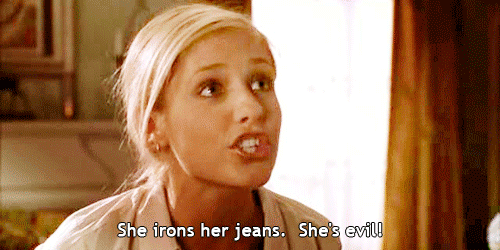 Buffy The Vampire Slayer S04e02: She irons her jeans. She's evil gif