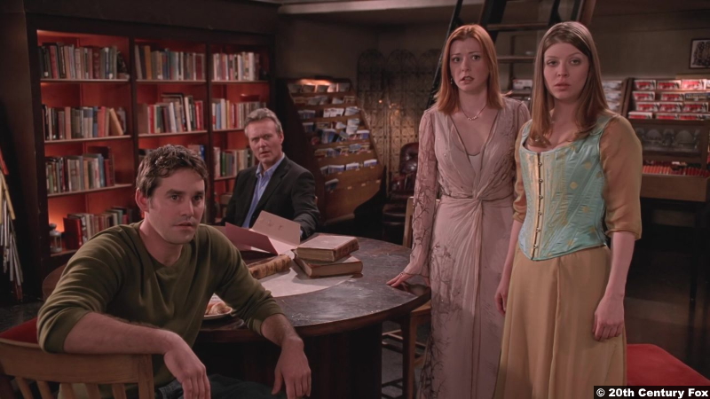 Buffy the Vampire Slayer S06e07: Nicholas Brendon, Anthony Head, Alyson Hannigan and Amber Benson as Xander, Giles, Willow and Tara